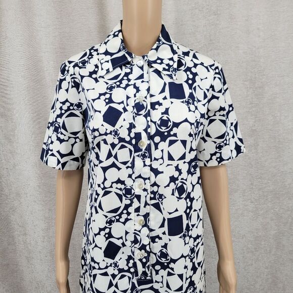 Vintage Homemade Geometric Patterned Shirt Dress Blue White - Picture 4 of 14